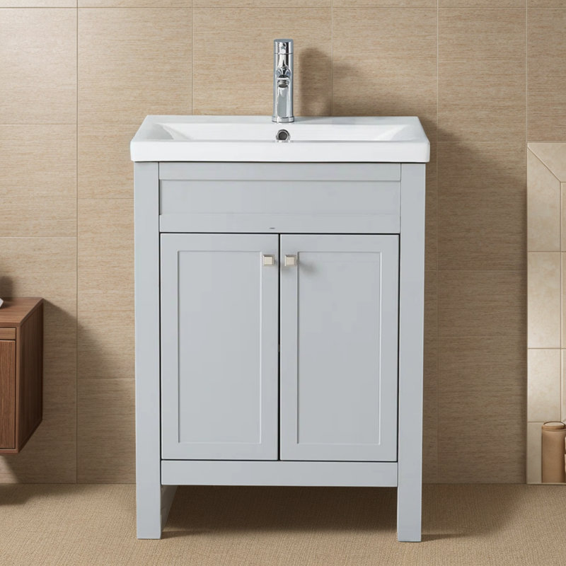 24'' Freestanding Greyish Modern Single Bathroom Vanity With Ceramic Sink