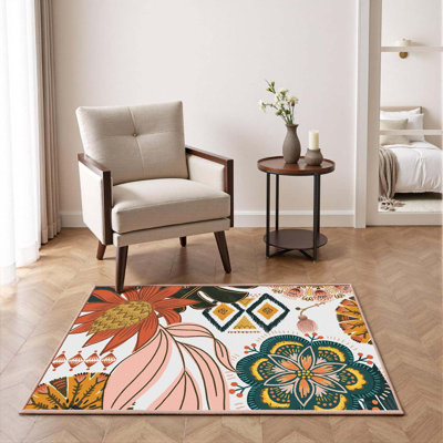 Tapis lavable ultra-mince à motif floral pour cuisine et vestibule 2 x 3 pi Floral