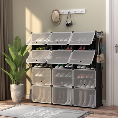 Freestanding Shoe Rack Organizer With Expandable Design, Durable Polypropylene Construction, And Removable Partitioned Panels For Versatile Storage