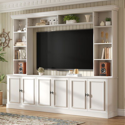 97.4" Mid-Century 4-Piece Entertainment Center with Adjustable TV Stand and Bookshelf for TVs Up to 70"