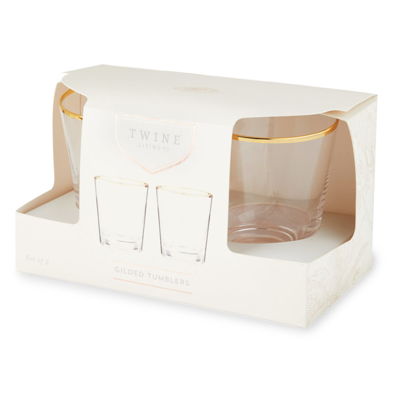 Gold Rimmed Clear Glass 10oz Lowball Tumbler Set