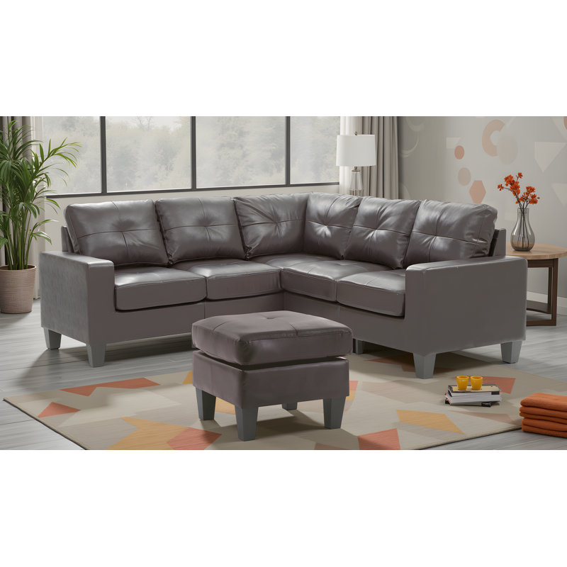 Canapé modulaire en similicuir avec repose-pieds Grèce, Rouge