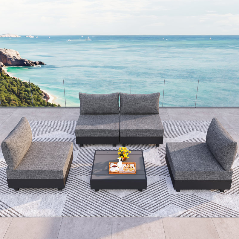 Modular 5-Piece Outdoor Patio Set, All-Aluminum Patio Furniture Sets with 6" Thicken Water Resistant Olefin Cushions, Weather-Resistant Patio Conversation Sets for Backyard, Deck, Garden