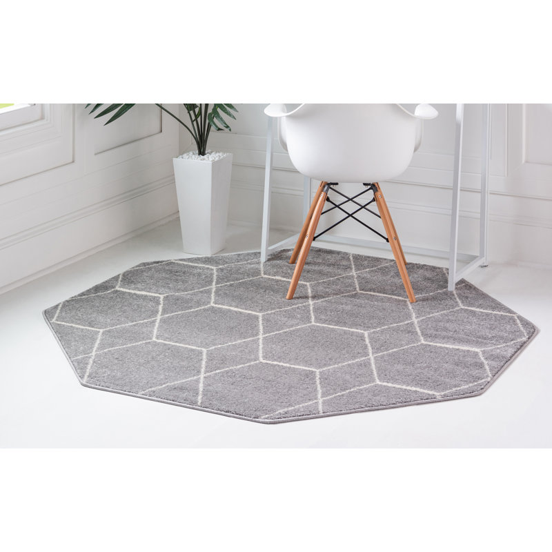 Tapis géométrique Debrodie, Octogone 7 pi 10 po x 7 pi 10 po, Gris clair