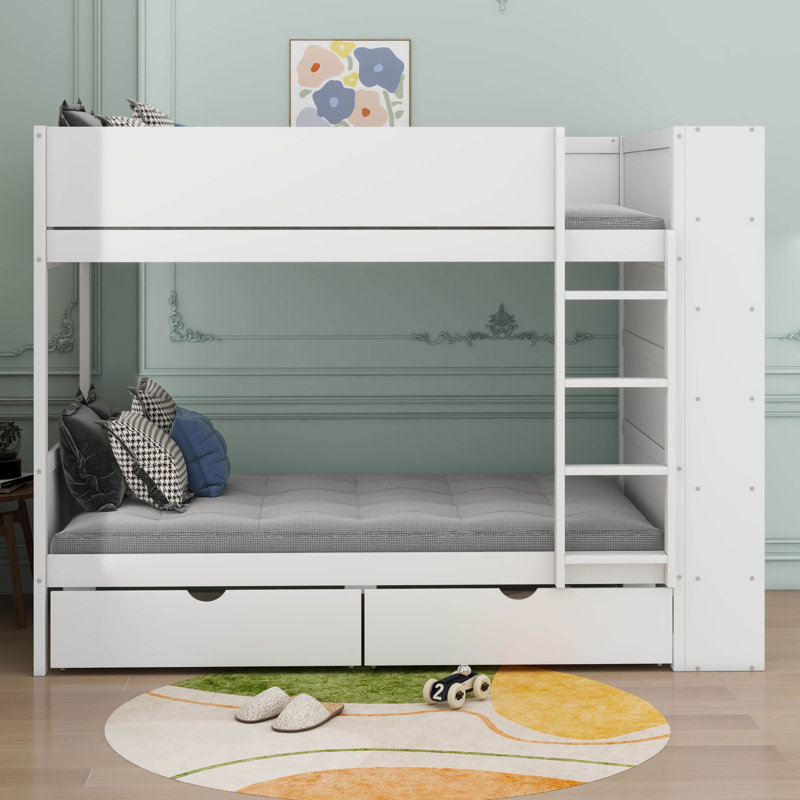 Lit superposé double avec 2 tiroirs Louis, Simple sur simple, Blanc