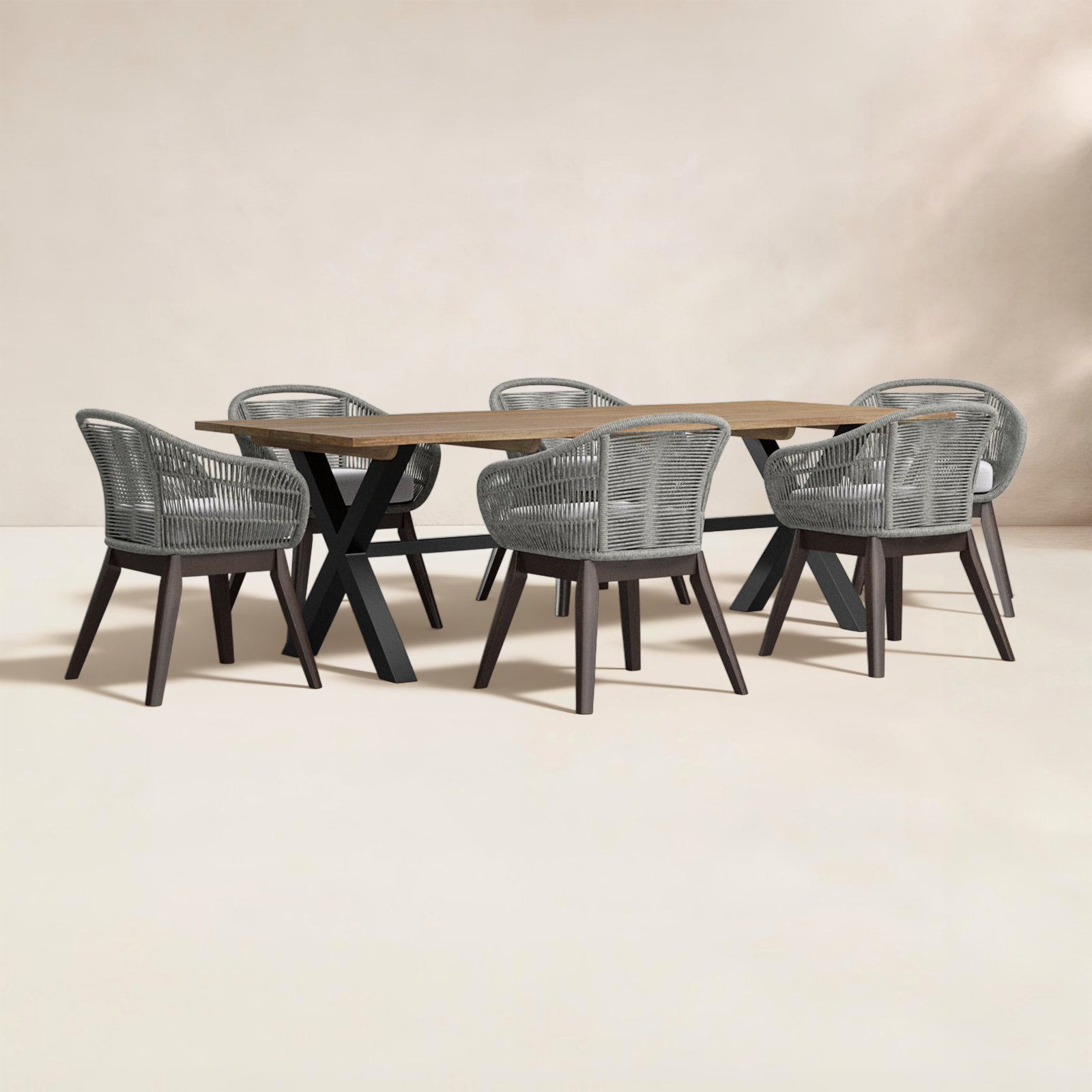 Eloisa 94.5'' Rectangular Outdoor Dining Set with Cushions, 6