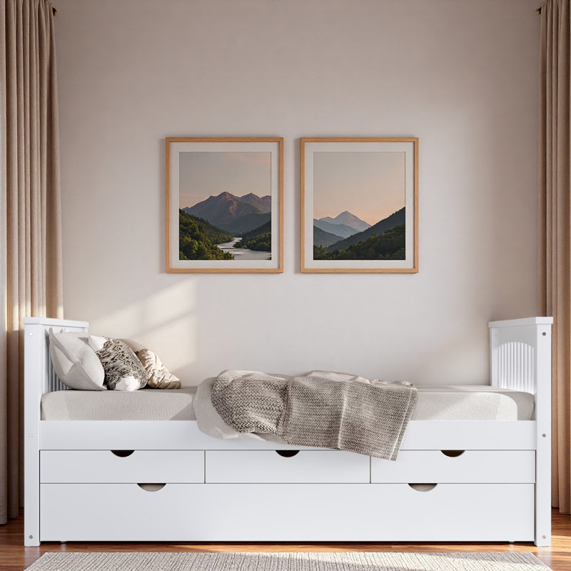 Lit plateforme avec 3 tiroirs et lit gigogne, Blanc / Blanc