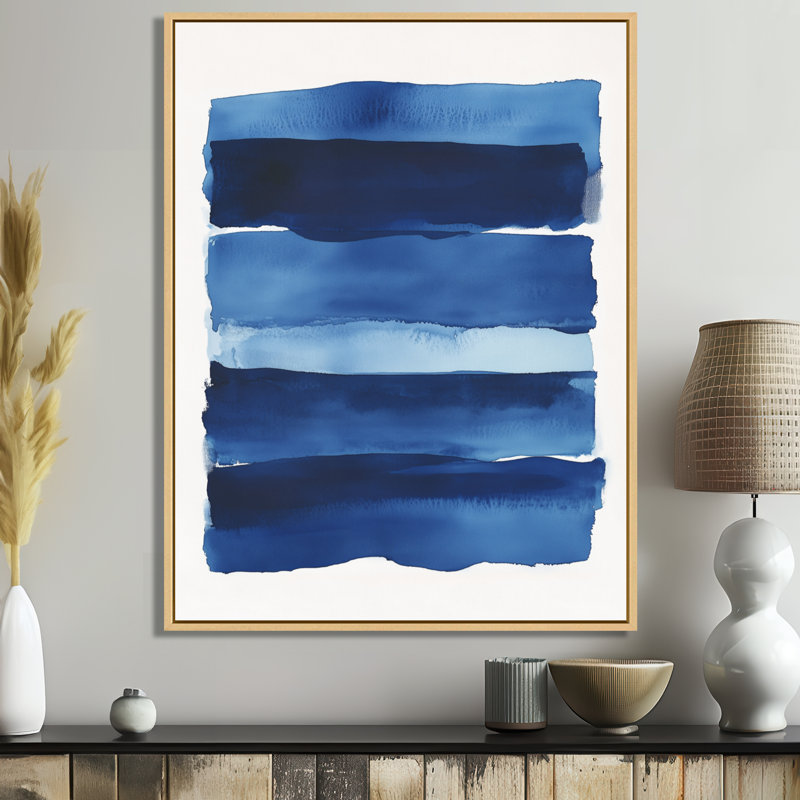 Toile bleu marine, horizon indigo, art abstrait indigo, H 32 po x l 16 po, Cadre naturel flottant