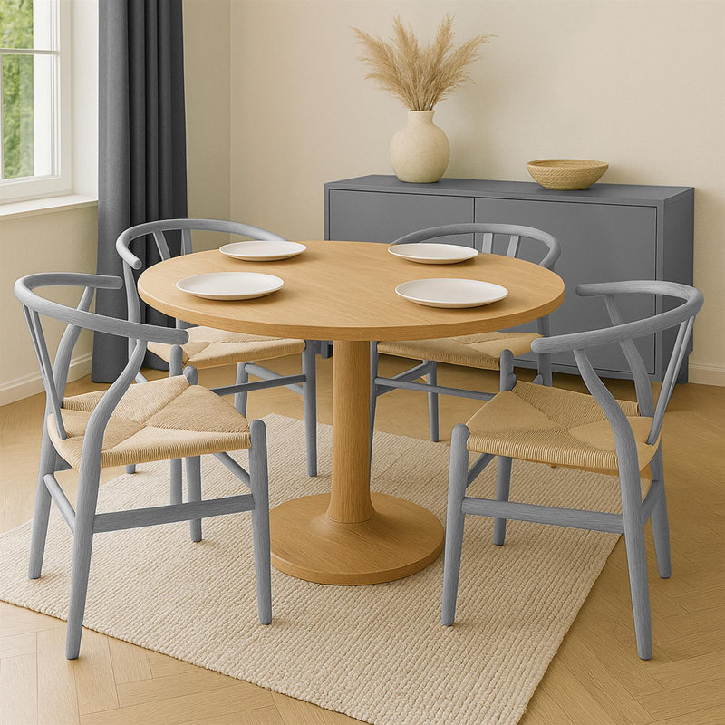 Nicholas Winter Scandi Danish Style Solid Wood Dining Chairs, Grey/Natural, 4