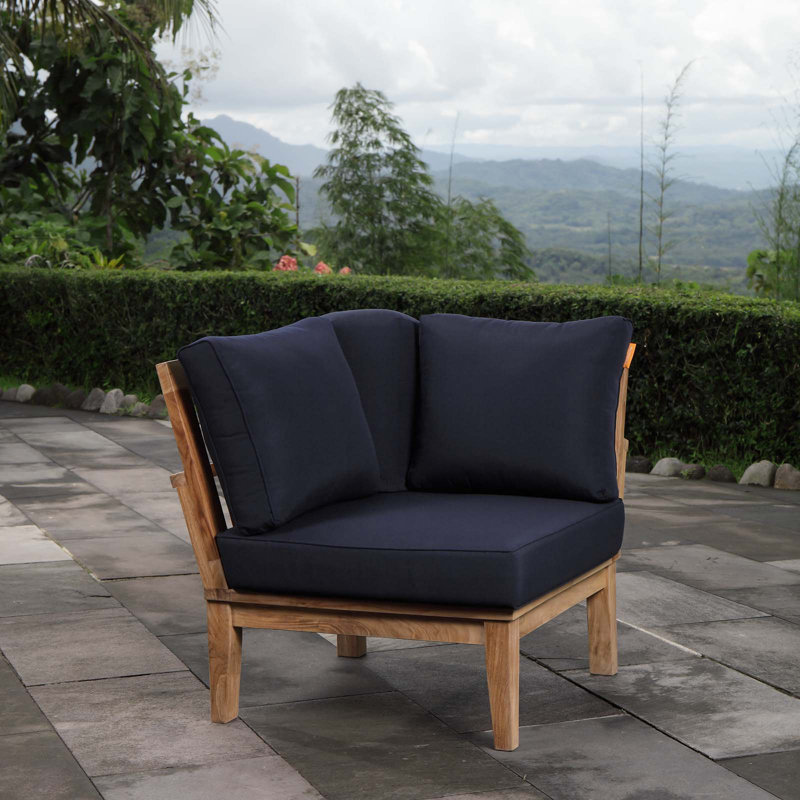 Modway Pier Outdoor Patio Teak Corner Sofa, Navy/Brown