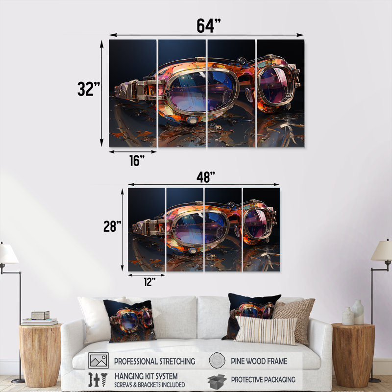 Futuriste élégance lunettes de soleil I - art mural 4 pièces, H 28 po x l 48 po