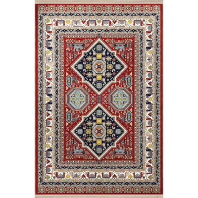 Burgundy Themed Multi-Colored Traditional Motif Ethnic Patterned Vintage Decorative Rug