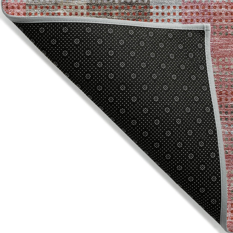 Rectangular Red Synthetic Washable Non-slip Indoor/Outdoor Rug