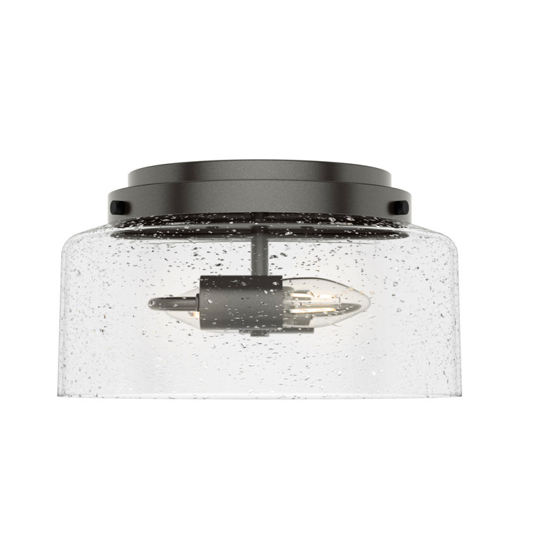 Hartland 2 -Light 11.5" Flush Mount Drum Light with Seeded Glass Shade, Noble Bronze