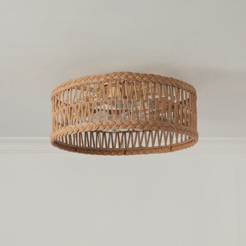 Ventilateur de plafond semi-encastré 4 lumières Boho Rattan