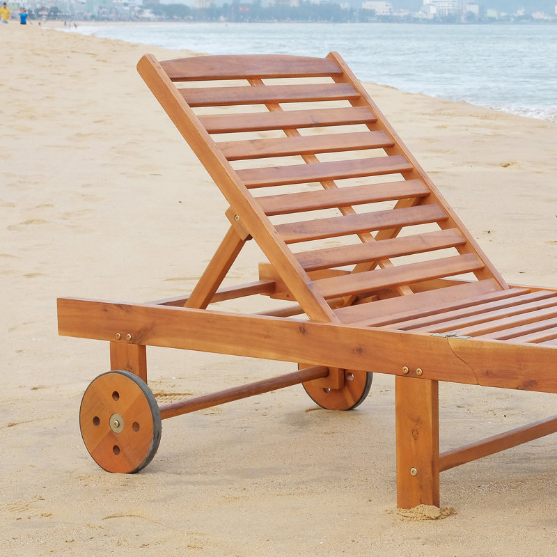 Fauteuil inclinable pliant pour la pelouse avec roues arrière, bois, couleur - Se déplace facilement sur la pelouse, le patio, la terrasse, le siège large près de la piscine, parfait pour la piscine, la plage
