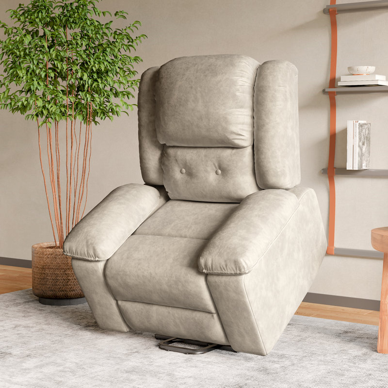 Heated Massage Chair, Light Beige Suede 