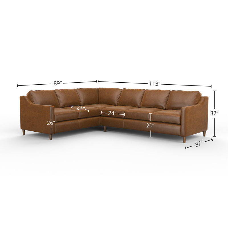 Sorrento 3x2 100% Full Top Grain Leather Sectional, Steepelchase Cocoa Genuine Leather, Right Hand Facing