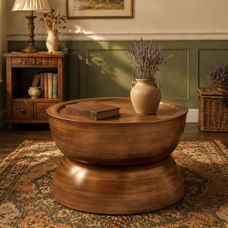 Table basse en métal martelé, Bronze Antique