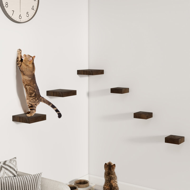 3 tablettes murales flottantes en bois d'orme récupéré Sylven, Noyer, H 1,38 po x l 4 po x P 4 po
