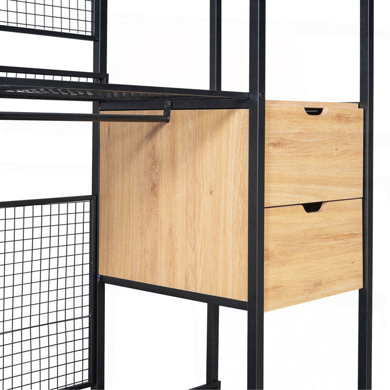Garde-robe de style ouvert avec rails, tablettes et tiroirs , Noir
