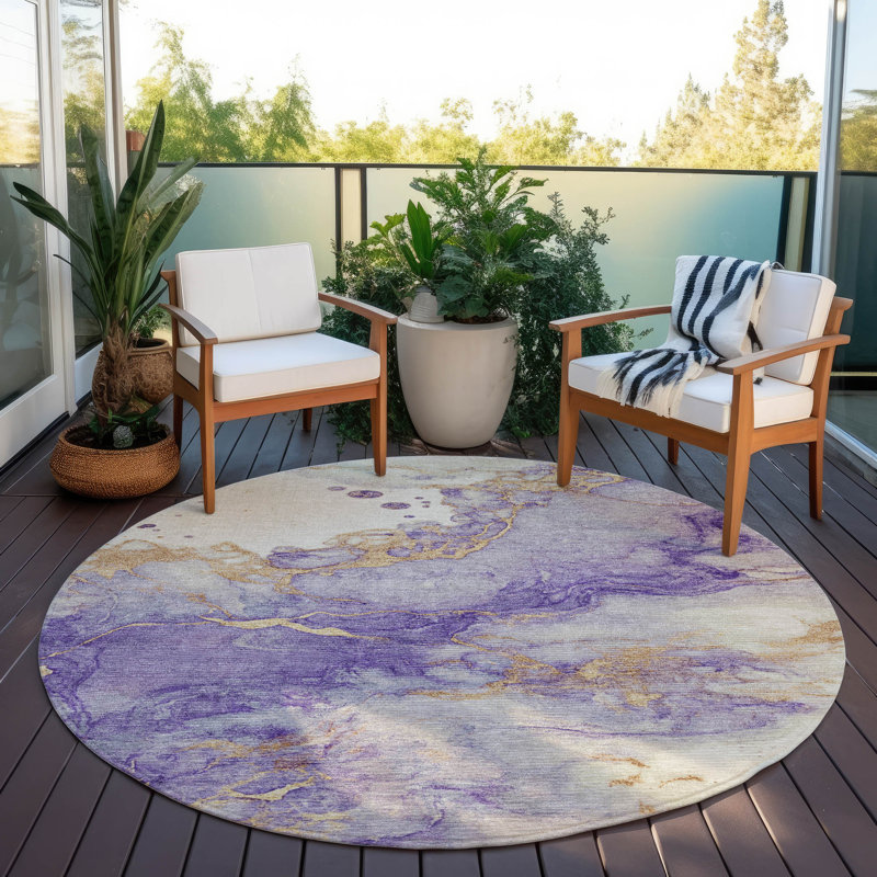 Machine Washable Indoor/Outdoor Xhevrie Purple Rug, Round 8'