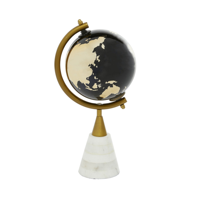 Ceramic Educational/Geographic Earth Gold Globe with Marble Base