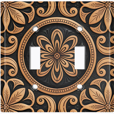 Couvercle de plaque d'interrupteur en métal; Bascule de taille standard 2 US - image imprimée d'un médaillon floral