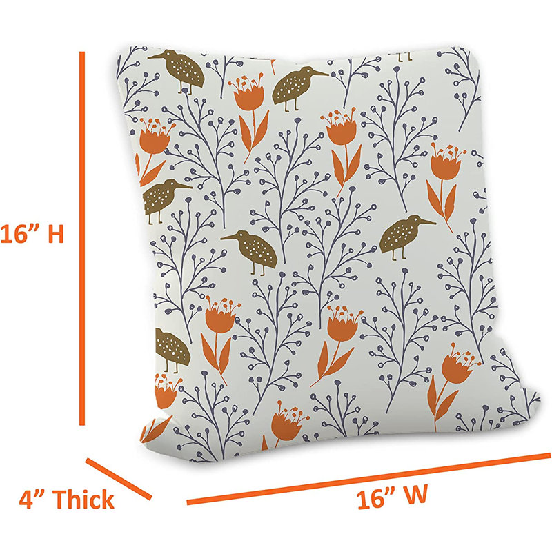Indoor / Outdoor Floral White Square Cushion Cover, 40.6cm x 40.6cm
