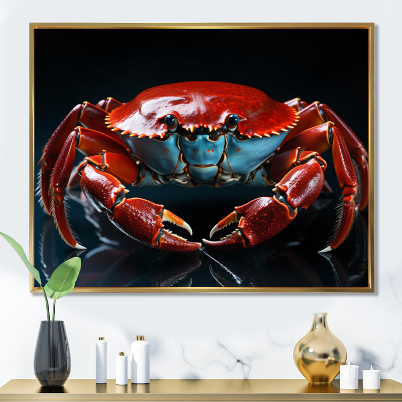 Portrait de crabe - salon d'art mural animaux, 34" H x 44" W, Cadre flottant doré
