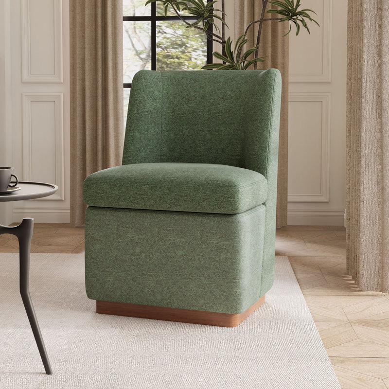 Fauteuil d'appoint rembourré avec accoudoirs à dossier plein et chaise demi-tonneau avec base en bois massif, Tissu vert