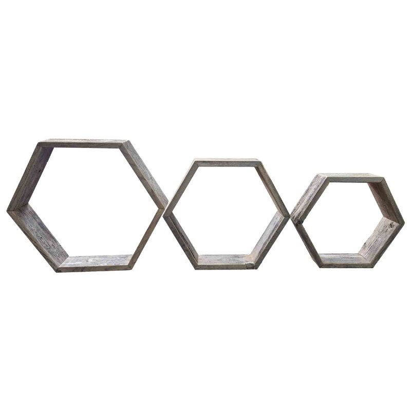 Mayolet 3 Piece Hexagon Solid Wood Floating Shelf with Reclaimed Wood