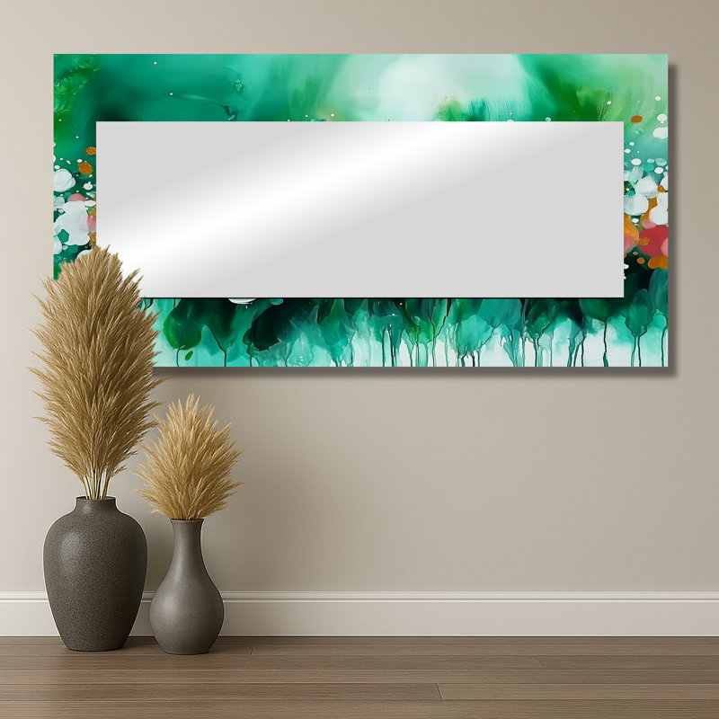 «Mute Floral», encre liquide, paysage I - miroir moderne pour décoration murale - imprimé sur métal, 28 po x 55 po