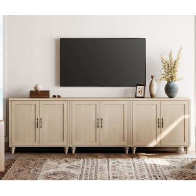 Scarlett TV Stand For 100 Inch TV Inch TV, 3-In-1 TV Console Table For 75/80/85/90 Inch TV, Entertainment Center With 6 Wood Doors, Beige