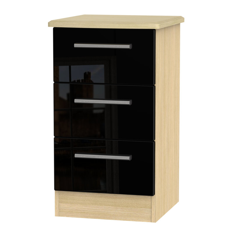 Fully Assembled Yvette 3 Drawer Bedside Table, Oak / Black