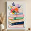 «Bibliophile's Bloom», livres empilés sur toile impressionniste - 24 po x 36 po x 1 po