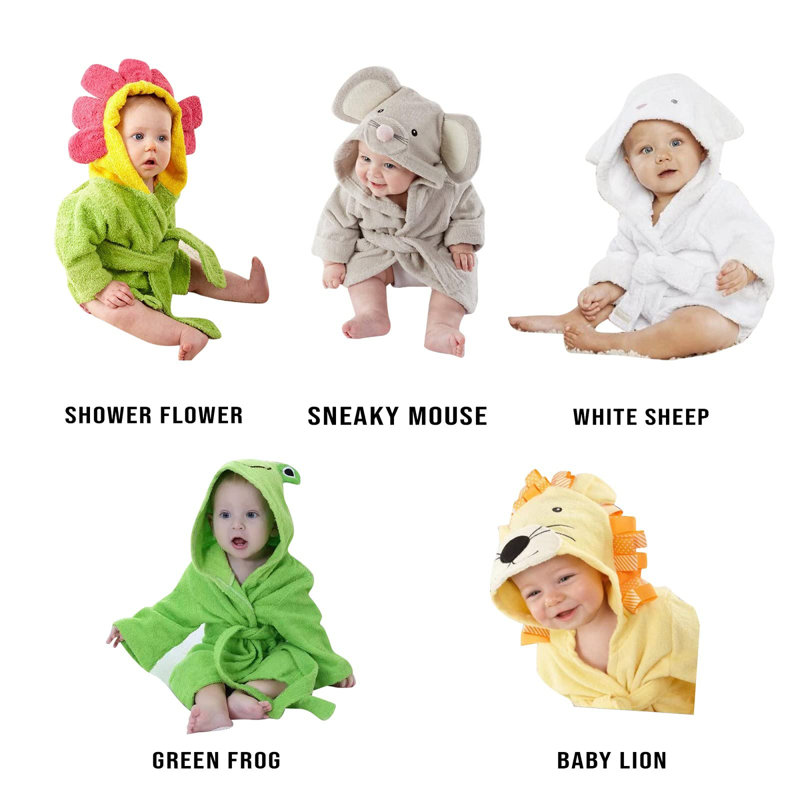 Plush Baby Ankle Bathrobe with Hood, Green, L, Yes