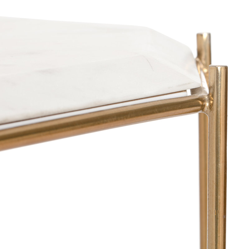 White Marble Top Accent Table with Gold Metal Base, 26"
