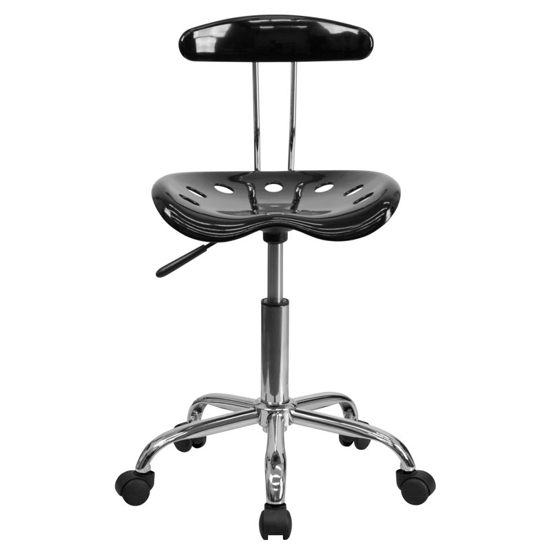 Ergonomic Swivel Black Metal Armless Task Chair with Tractor Seat