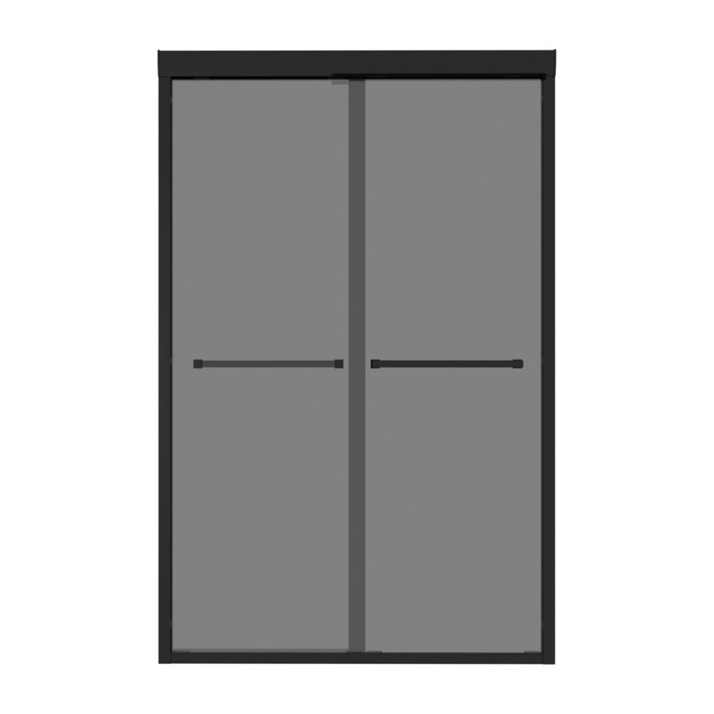 Bathroom Stainless Steel Framed Double Sliding Glass Shower Door - 8Mm Tempered Glass, Matte Black
