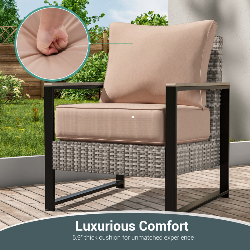 2 Piece Rattan Patio Sofa Set with All Weather Wicker, Sand