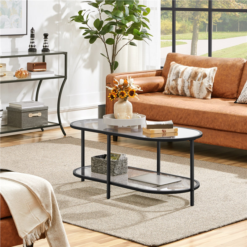 Glass Oval Coffee Table, Black