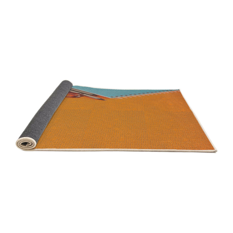 Tapis orange/bleu à motifs, Rond 6 pi