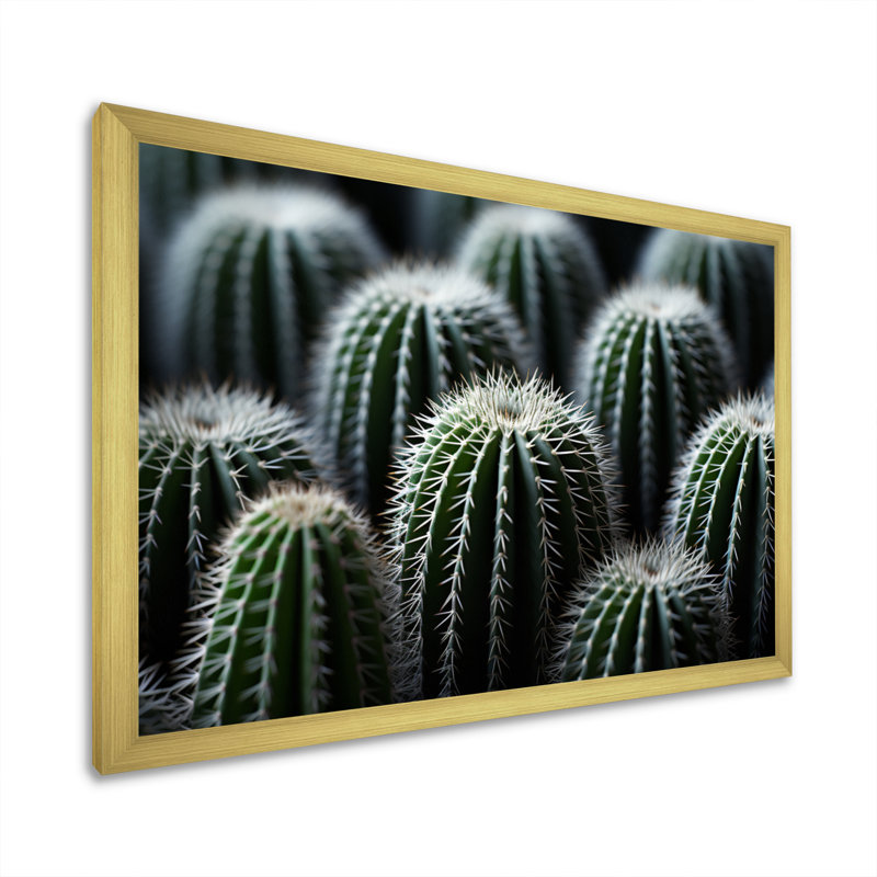 Vert, blanc, cactus, sublime minimalisme - impression, H 30 po x l 40 po x P 1,5 po, Encadrement doré