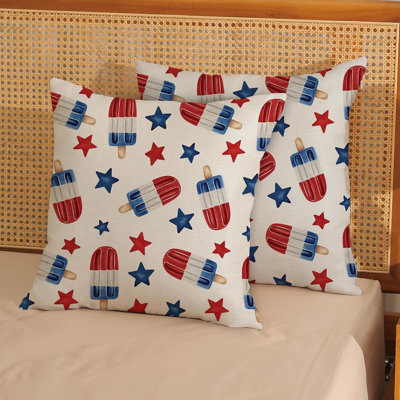 4Th Of July Pillow Covers 18X18 Inch 2 Pcs Star Patriotic Decor Throw Pillows Independence Day Outdoor Decoration Farmhouse Pillowcase Linen Cushion Cover For Couch Sofa