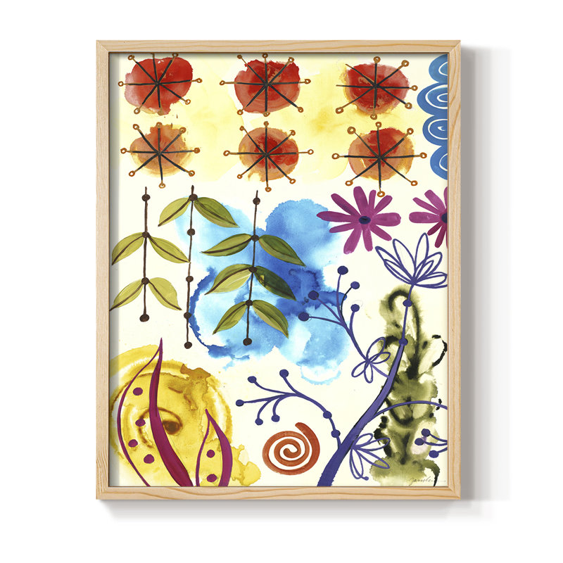 «Flower Power II», reproduction encadrée - bois massif, Naturel, H 11 po x l 9 po