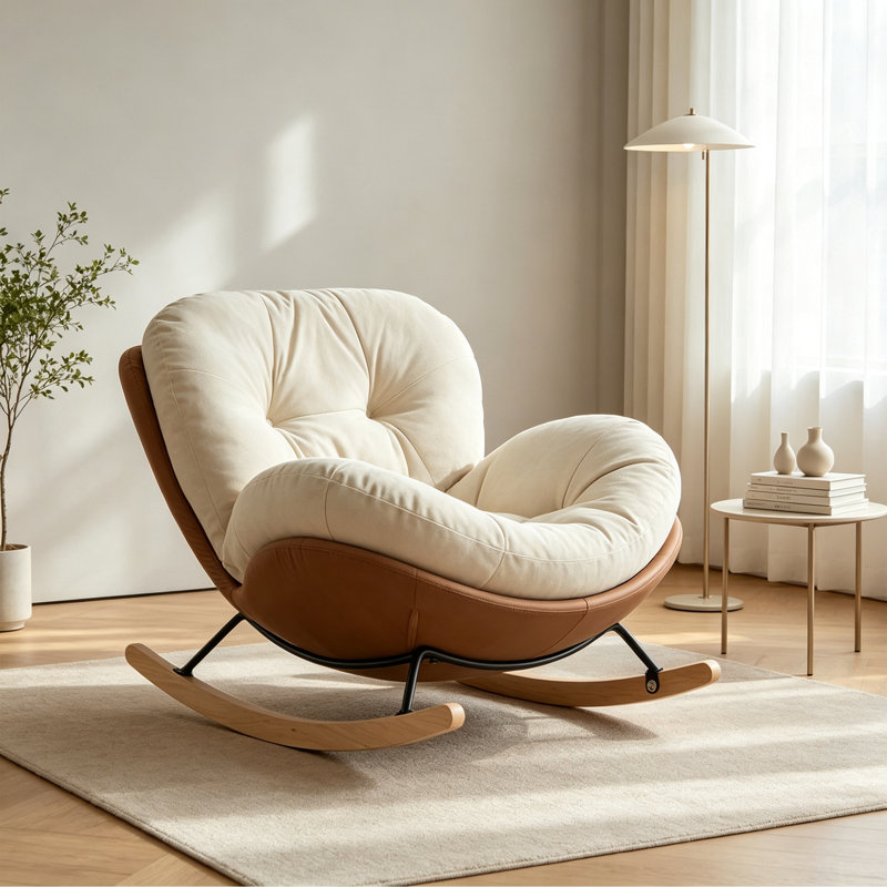 Chaise berçante en suède blanc moderne, Brun