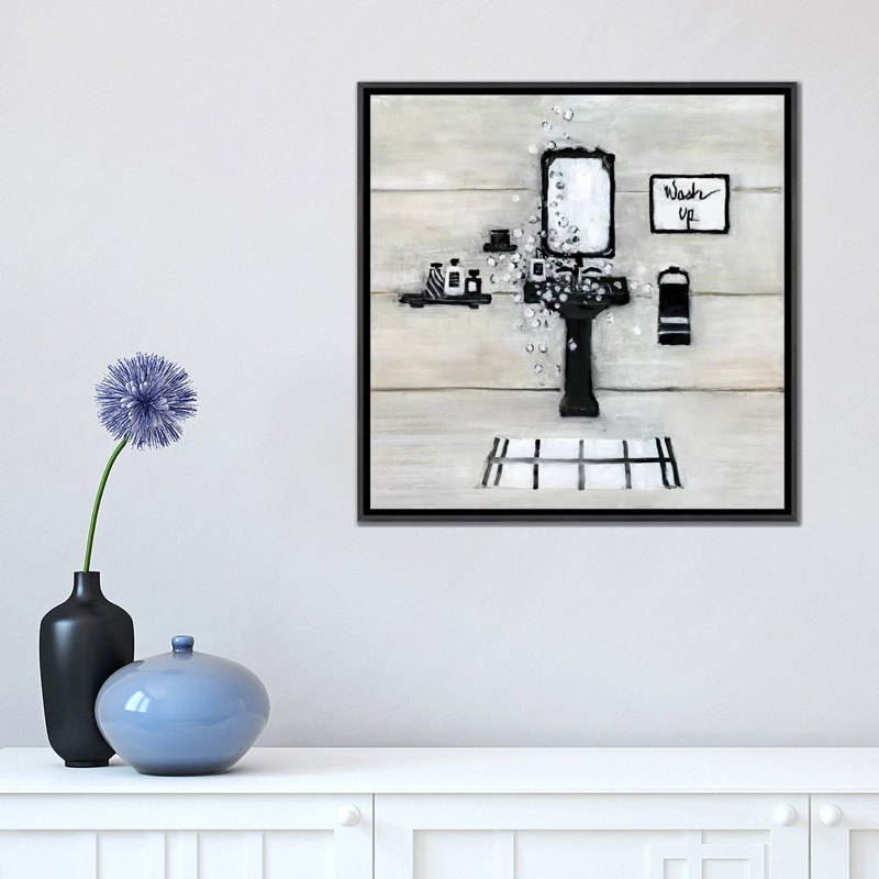 Wash Up Bath, Distressed Black Framed, No Mat, 18" H x 18" W x 1.5" D