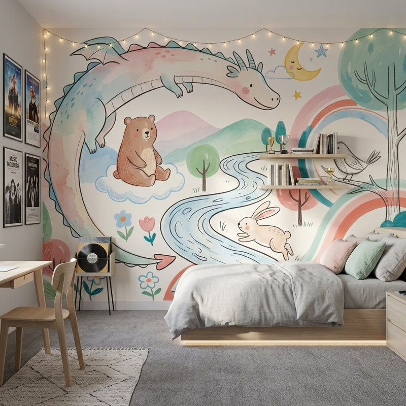 Papier peint fantaisie fantaisie pastel fantaisie, 120 po x 96 po, Non tissé