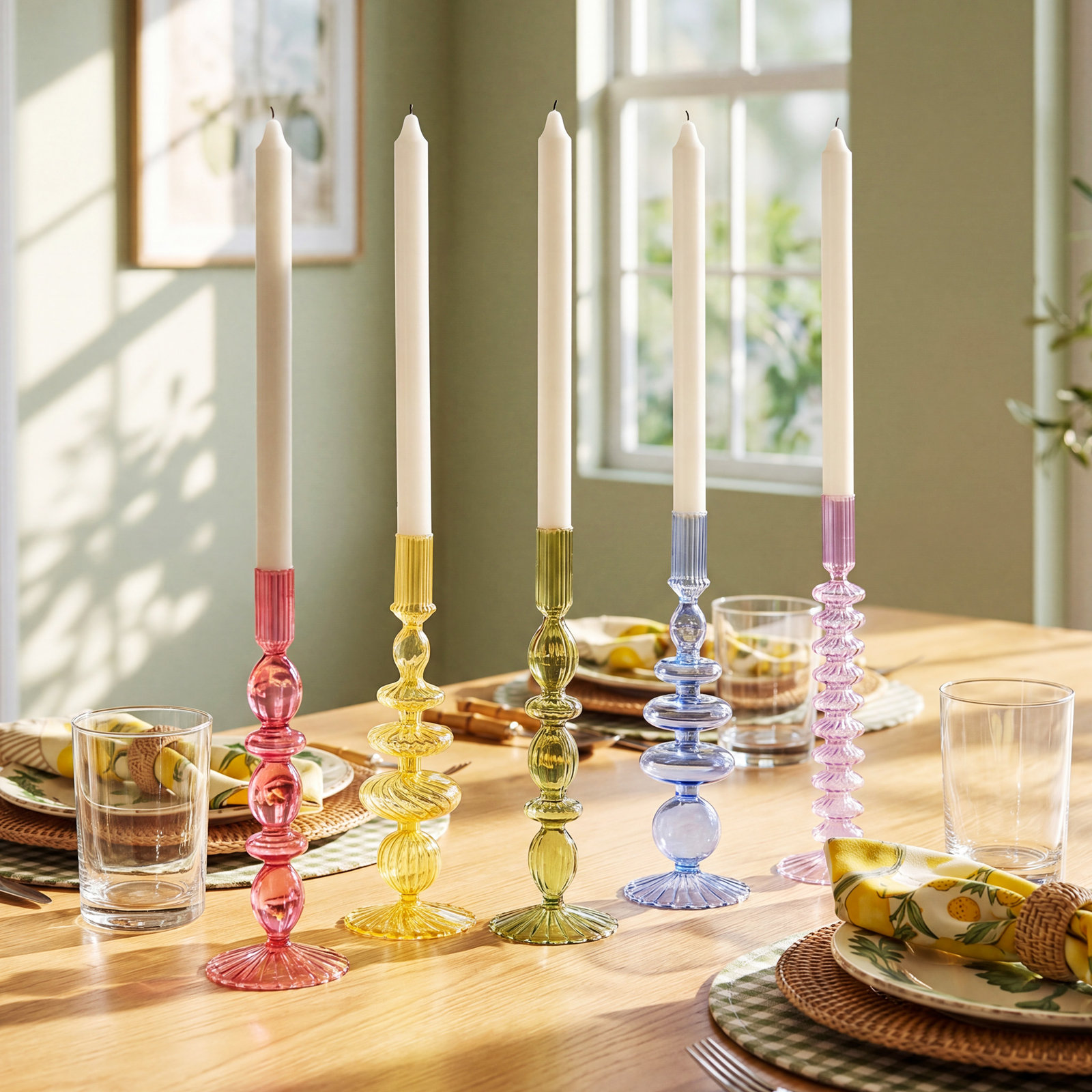 Set Of 5 Hand-Blown Glass Candleholder